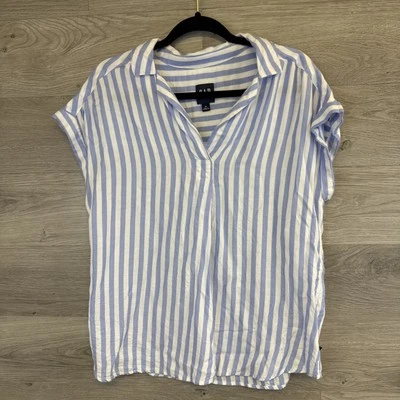 Gap женская блузка V шеи с воротником коротким рукавом пуловер синий белая полоса Sz M - Изображение 1 из 4