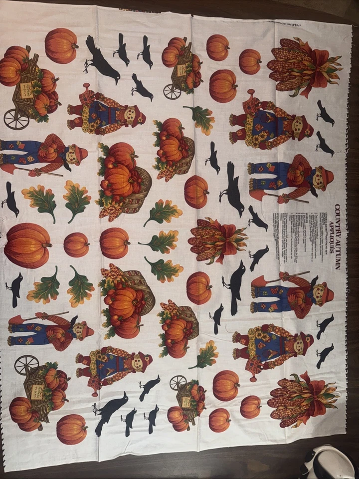 Panel de tela vintage de otoño con apliques de otoño campestre corte y costura otoño espantapájaros calabaza Foto 1 de 4