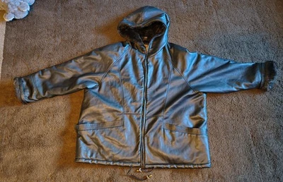 Vintage KOMITOR Size 26/28 (XXL) Faux Leather Faux Fur Hooded Winter Coat Jacket - Image 1 of 4
