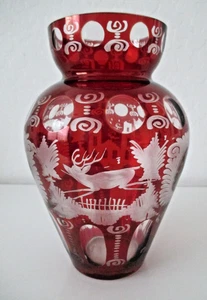 Egermann VASO cristallo di Boemia ceco taglio a trasparente rosso rubino 8” vintage AZ46 - Foto 1 di 9