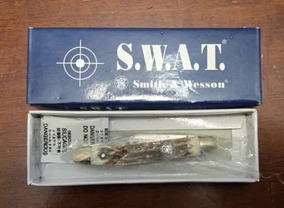 VINTAGE SMITH & WESSON BULLSEYE CH505ST STAG PEN KNIFE  USA NEW! NICE! - Image 1 of 4