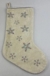 Chenille Blend Christmas Stocking Gold Snowflakes Pink Sequins - Picture 1 of 7