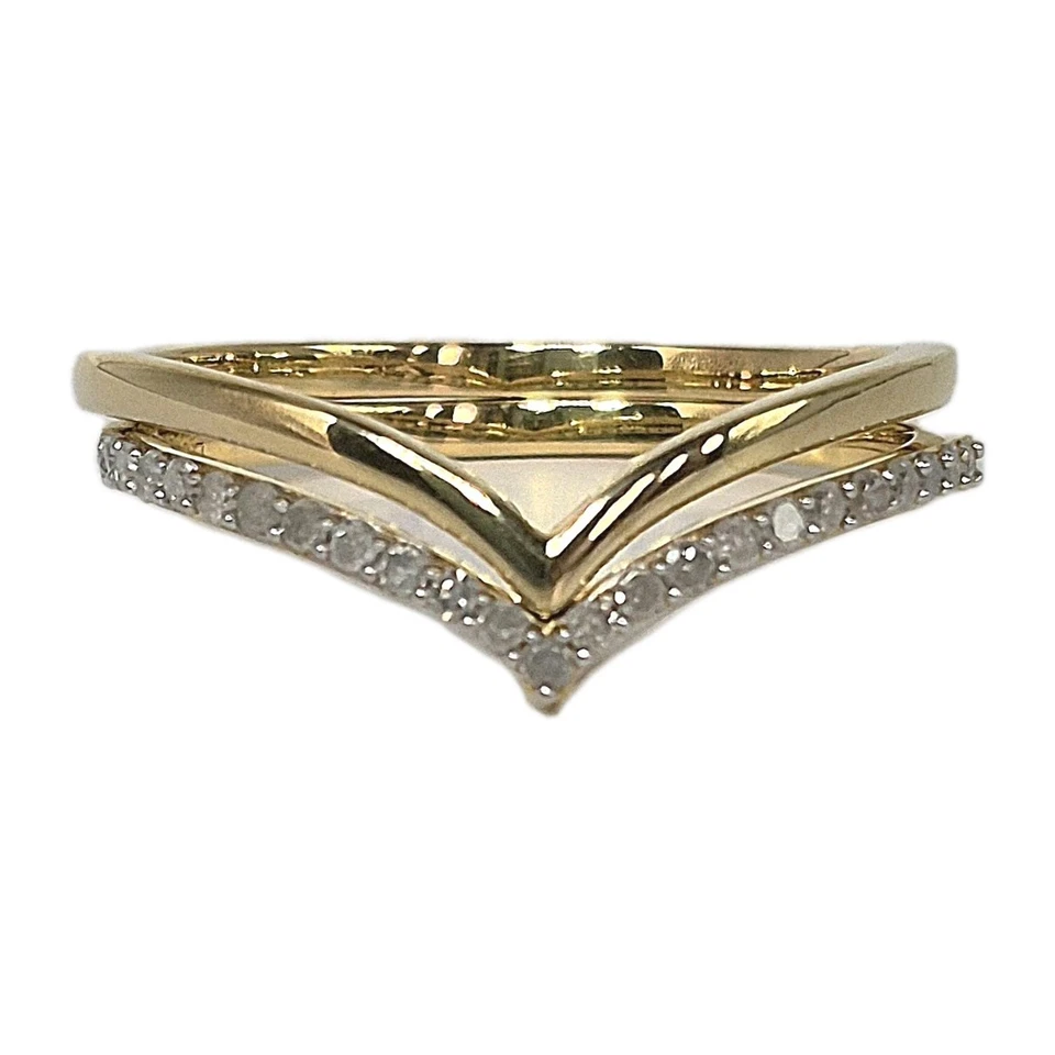 Natural White Diamond Set of 2 Chevron Ring Size 8 in Vermeil YG Over Sterling - Image 1 of 4