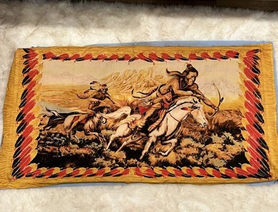 "Tela de arte indígena vintage Wesco Reltex nativo americano oeste otoño naranja 44""" Foto 1 de 4