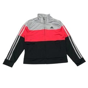 Adidas Colorful Neon Pink Long Sleeve Full Zip Track Jacket Youth Girls M (8-10) - Picture 1 of 9