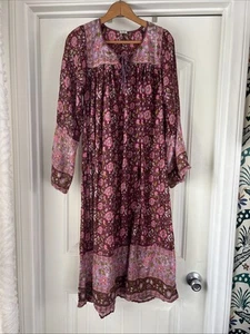 Vtg 70s Indian Cotton Lightweight Semi Sheer Floral Dress Boho Festival S - Picture 1 of 8