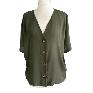 Express Green V-neck Blouse Women's Top Size Small | 63-34 - Picture 1 of 6
