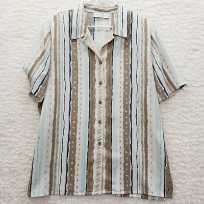 Blusa Talla 14 Beige Como Nueva Rayas Costera Oficina Vacaciones Todos los Días Informal Resort Foto 1 de 4