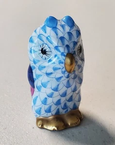 Herend Blue Fishnet Miniature Porcelain Owl~Baby~ Figurine 5102 - Picture 1 of 9