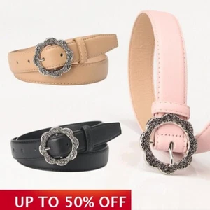Trendy Unisex Premium Flower Leather Alloy Belt Vintage Versatile Jean Waistband - Picture 1 of 11