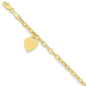 14k 14kt Yellow Gold Dangle Heart Bracelet Lobster Clasp 8.5 inch X 3mm - Picture 1 of 2