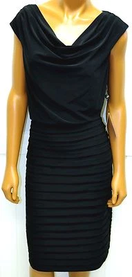 Vestido Adrianna Papell Lord Taylor Talla 6 Negro Capucha Escote Nuevo A Medida Foto 1 de 4