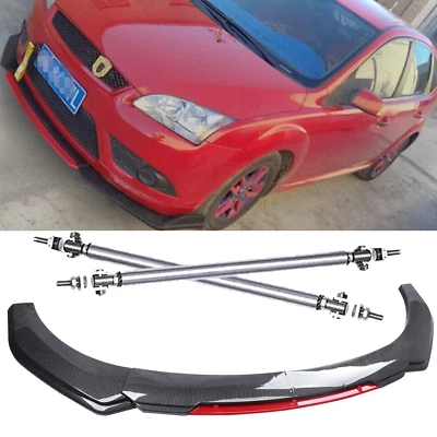 For Ford Focus Sedan Front Bumper Lip Spoiler Splitter Strut Rods Carbon Fiber Foto 1 de 4