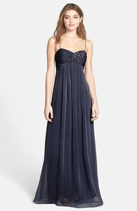 Nuevo sin etiquetas Vestido de Gasa con Apliques Florales Adrianna Papell Medianoche Talla 10 - Imagen 1 de 2