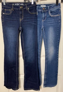 LOT of 2 Girls Blue Stretch Denim Bootcut Jeans-Mudd+ Cat & Jack (Size 10) - Picture 1 of 7