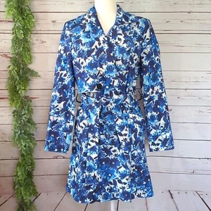 Curete Designer Blue Floral Luxe Made in USA Women's 10 Quiet Luxury Long Coat - Picture 1 of 14