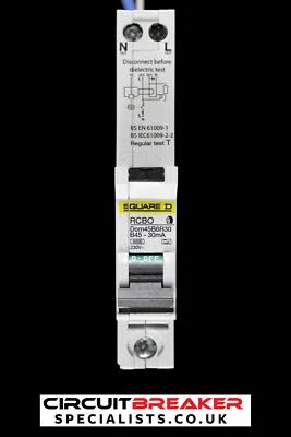 SQUARE D 45 AMP CURVE B 6kA 30mA RCBO RCD MCB TYPE A DOM45B6R30 - Image 1 of 4