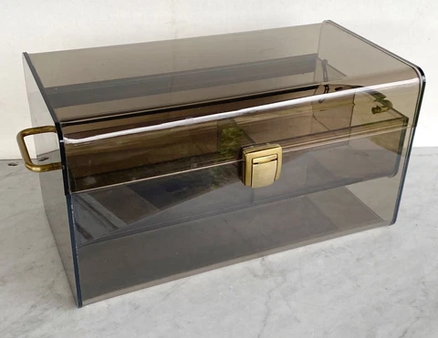 Vintage Mid Century Modern Makeup Lucite Acrylic Organizer Portable Box Trunk Cover