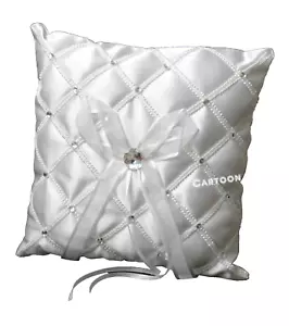 WEDDING RING PILLOW 7" BRIDAL COJIN PARA ANNILLO DE BODA WHITE Rhinestones - Picture 1 of 5