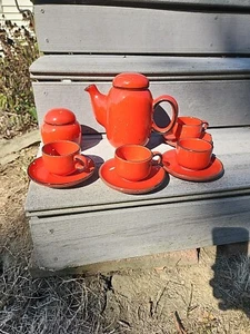 Service à thé céramique moderne milieu du siècle KIL Yougoslavie lot de 10 pièces céramique orange - Photo 1/13