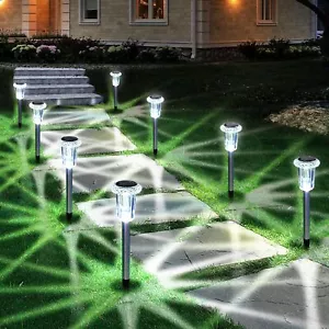 Solar Outdoor Lights, 10 Pack Waterproof Stainless Steel Solar Stake Lights f... - Picture 1 of 6