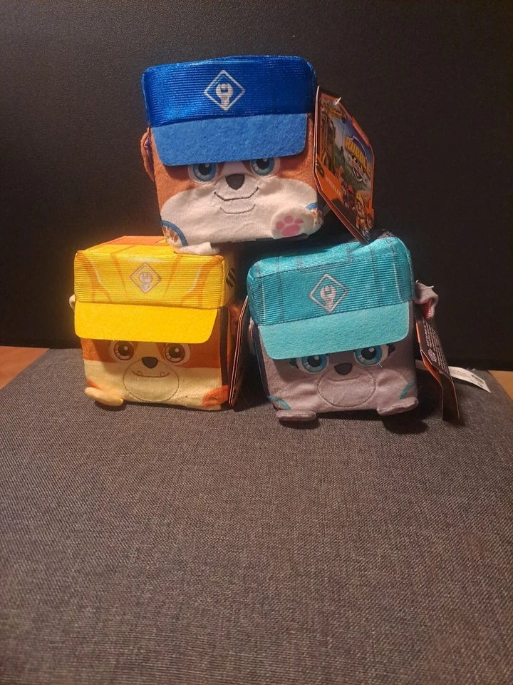 Paw Patrol 3 Set (RUBBLE, WHEELER, MOTOR) 4" Square Cube Stackable Plush Toy  - Image 1 of 1