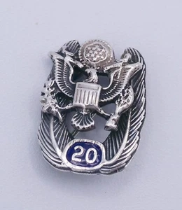 Vintage U.S. Government Sterling Silver 20 Year Blue Enamel Service Pin - Picture 1 of 4
