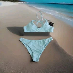 NWT ZAFUL Women's Baby Blue Spaghetti Strap Bikini 2 Pieces Size Large (8-10) ๐ - Picture 1 of 10