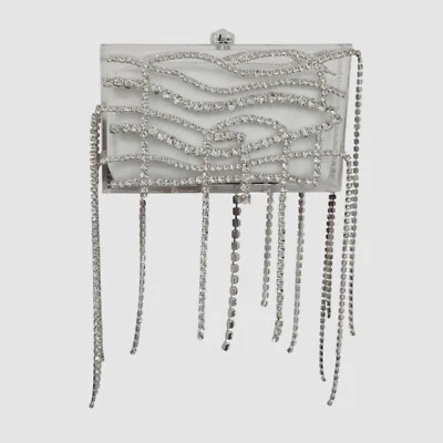 Bolso sin asas retrofete para mujer plateado transparente Georgina flecos cristal Foto 1 de 4