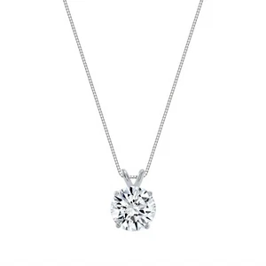 2.50 Ct Round Real 14K White Gold Created Diamond Solitaire Pendant 18" Necklace - Picture 1 of 3