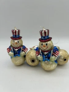 Dept 56 Snowman Set 2001 Blown Glass Christmas Ornaments 4 Patriotic I Love USA - Picture 1 of 5