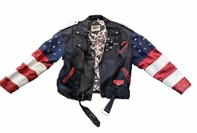 Vintage Phase 2 Leather Jacket Mens Size S American Flag Biker USA Studded Stars - Image 1 of 4