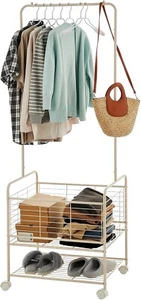 Metal Laundry Cart with Hanging Rack &Storage Shelves Rolling Hamper with Wheels - Picture 1 of 7