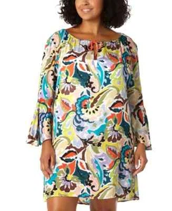 Anne Cole L22115 Multi Printed Bell-Sleeve Tunic Cover-Up Dress Size 14/16 - Picture 1 of 4