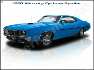 1970 Mercury Cyclone Spoiler NEW Metal Sign: Coupe in Blue w Black Trim - Picture 1 of 1