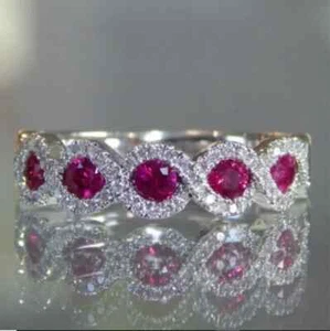 3.0Ct Round Cut Simulated Red Ruby Women's Engagement Ring 14K White Gold Plated - Picture 1 of 4