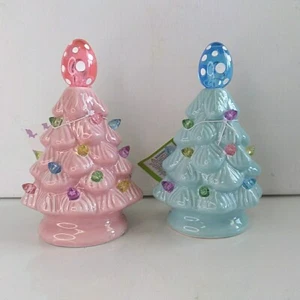 Retro Style Ceramic Easter Tree Egg Topper Pink & Blue Pastel New NWT Lights Up - Picture 1 of 10
