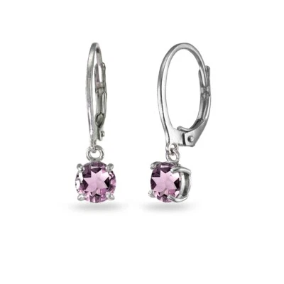 Sterling Silver Simulated Alexandrite 6mm Round Dangle Leverback Earrings - Image 1 of 4