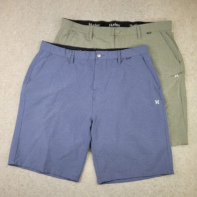 Lote de 2 Pantalones Cortos Hurley Para Hombre 40 Azul Verde Rendimiento Elastizados Ligeros 9" Ins Foto 1 de 4