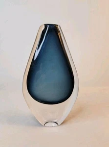 Vaso VINTAGE Nils Landberg Orrefors 3953 design a goccia blu notte anni 60 MCM  - Foto 1 di 20