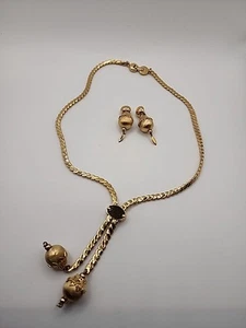 Collana Monet tono oro bolero regolabile scivolo lariat catena piatta e orecchino - Foto 1 di 11