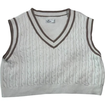Chaleco Suéter Hollister Para Mujer Clásico Preppy Informal Recortado Tejido con Cable Cuello en V M Foto 1 de 4