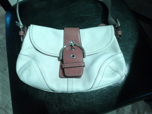 Borsa a tracolla Coach SOHO bianca e marrone A080 9247