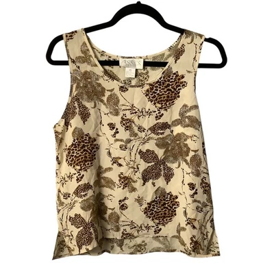 Camiseta sin mangas informal Corner Annex Petite seda estampado animal floral mujer talla M pequeña Foto 1 de 4