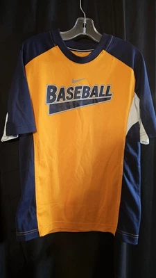 Nike Baseball Jersey Youth Large 14/16 Boys Gold Navy Blue Athletic Shirt - Image 1 of 4
