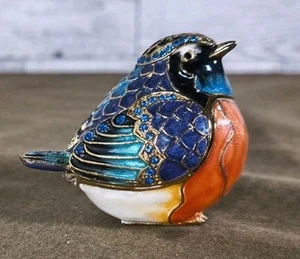 Trinket Box Bird Enamel Kingspoint Jeweled Multicolored Bird Trinket Box - Picture 1 of 7