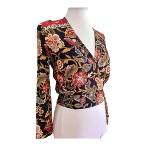 Vintage Carole Little Blouse Womens 8 Black Red Floral Beaded Boho Bohemian 90s - Picture 1 of 14