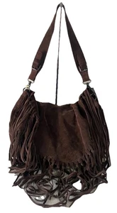 Borsa hobo Sorial pelle scamosciata frange tracolla chiusura con patta boho hippie western - Foto 1 di 18