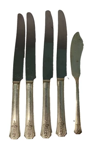 Oneida Community Tudor Silverplate 4 Knives & 1 Spreader Floral Pattern Lot of 5 - Picture 1 of 10