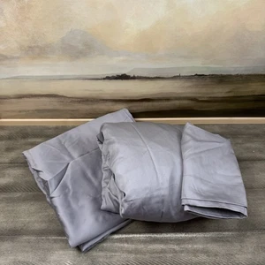 Juego de sábanas West Elm Silky Tencel Queen de 3 piezas grafito claro arrugado nuevo sin etiquetas - Imagen 1 de 7
